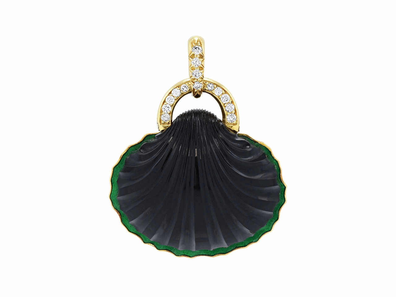 Ren Boivin Carved Onyx, Enamel and Diamond Pendant in 18K Gold