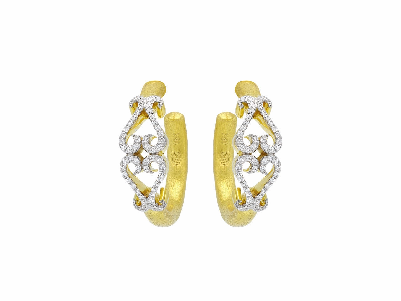 Rhonda Faber Green Diamond Double-Heart Hoop Earrings in 18K Gold, Small