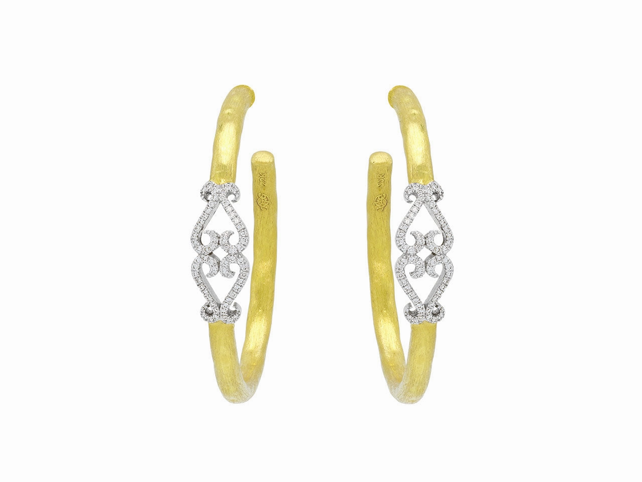 Rhonda Faber Green Diamond Double-Heart Hoop Earrings in 22K Gold, Large