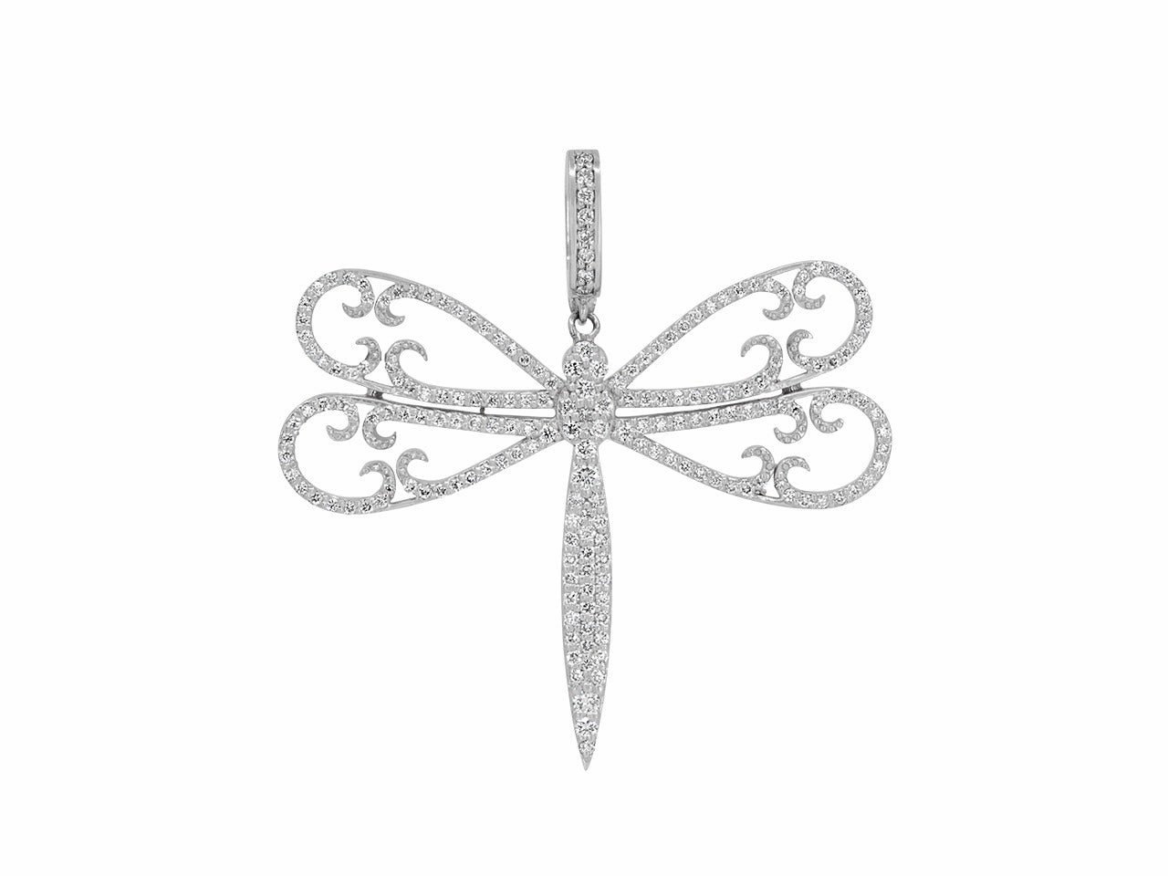 Rhonda Faber Green Diamond Dragonfly Pendant in 18K White Gold