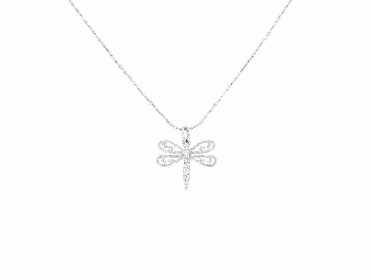 Rhonda Faber Green Petite Dragonfly Pendant in 18K White Gold