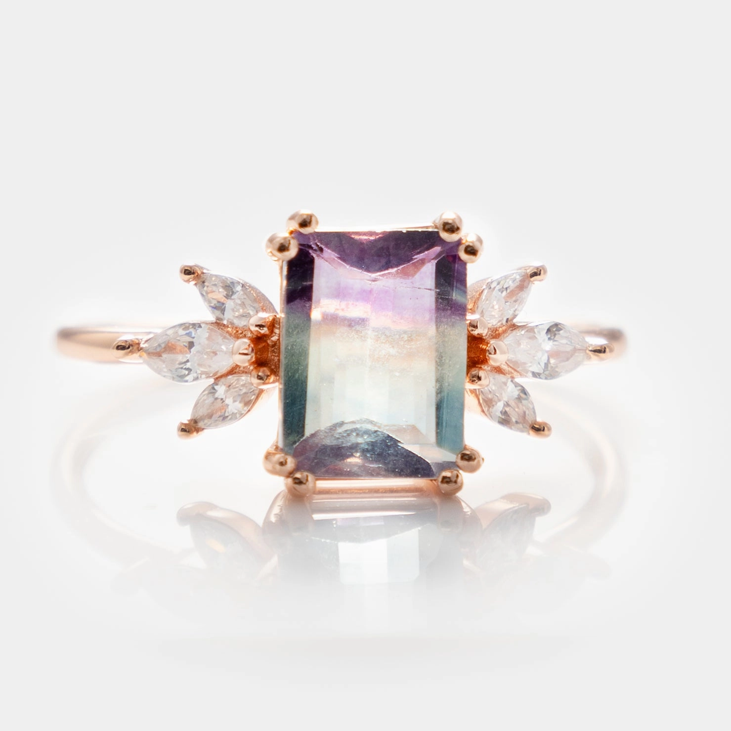 Rose Gold Fluorite Topaz Hazy Dream Ring