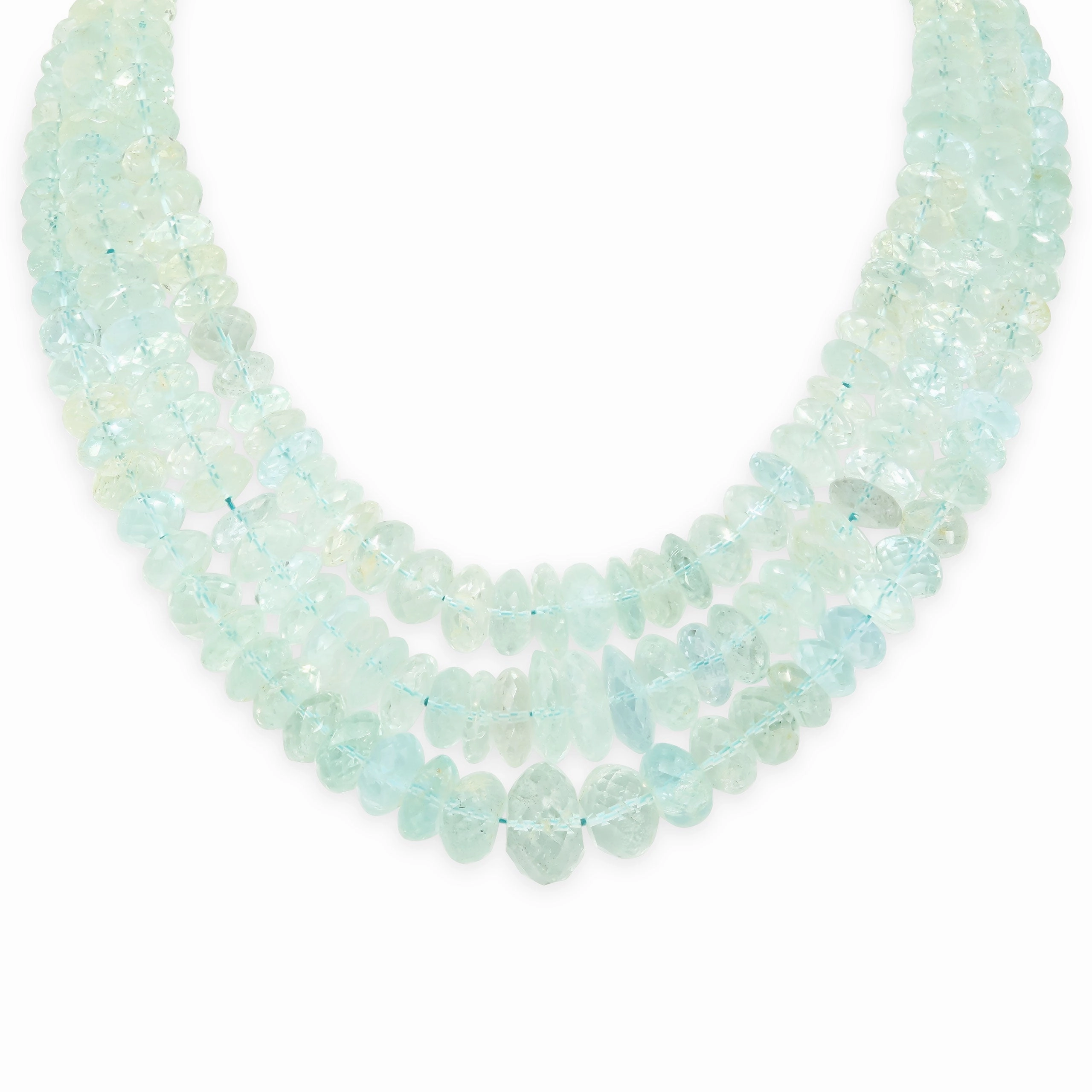 Seaman Schepps Three Row Aquamarine Bead Necklace in 18K White Gold