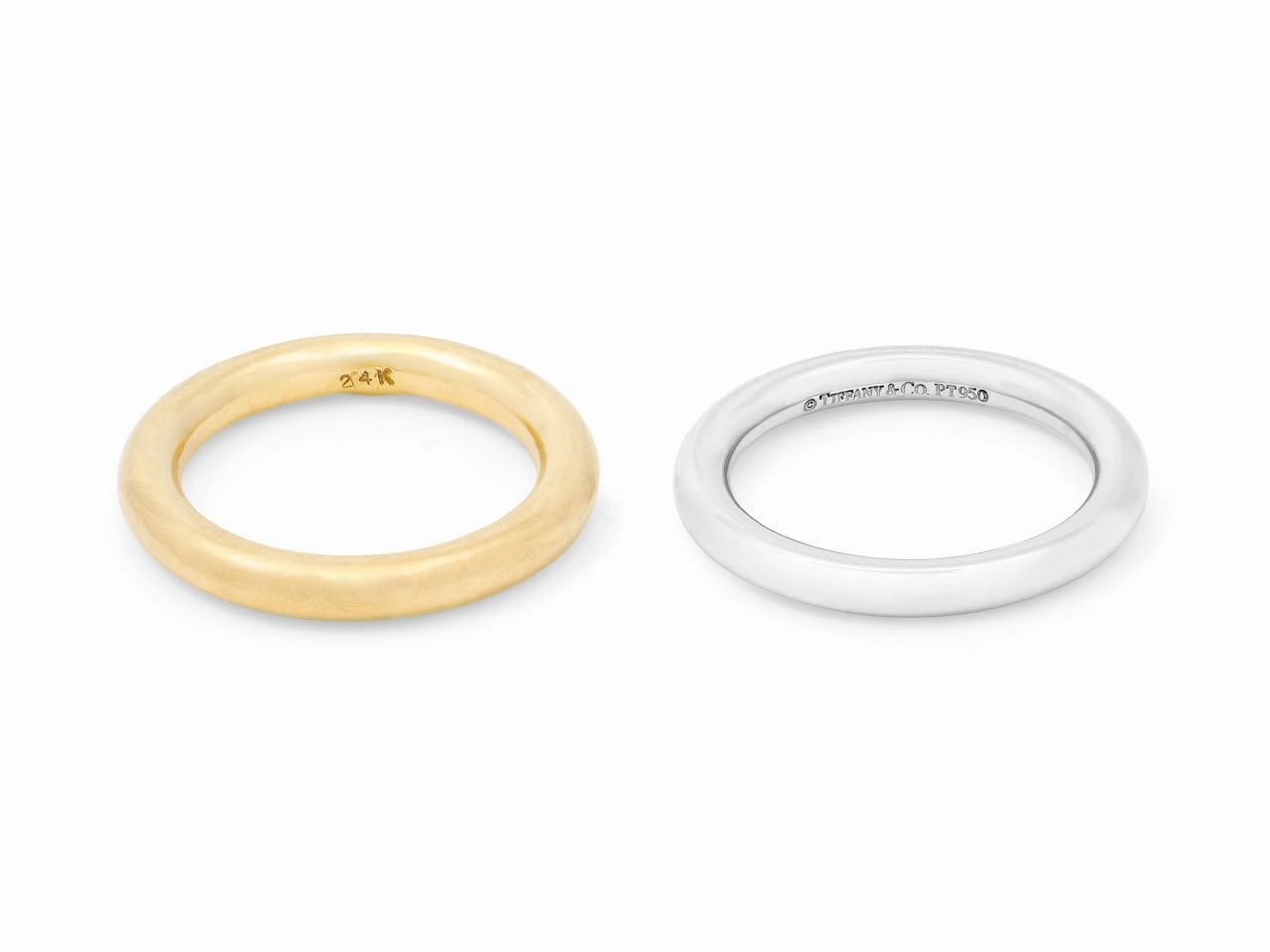 Set of Tiffany & Co. Platinum Wedding Band and 24K Yellow Gold Band