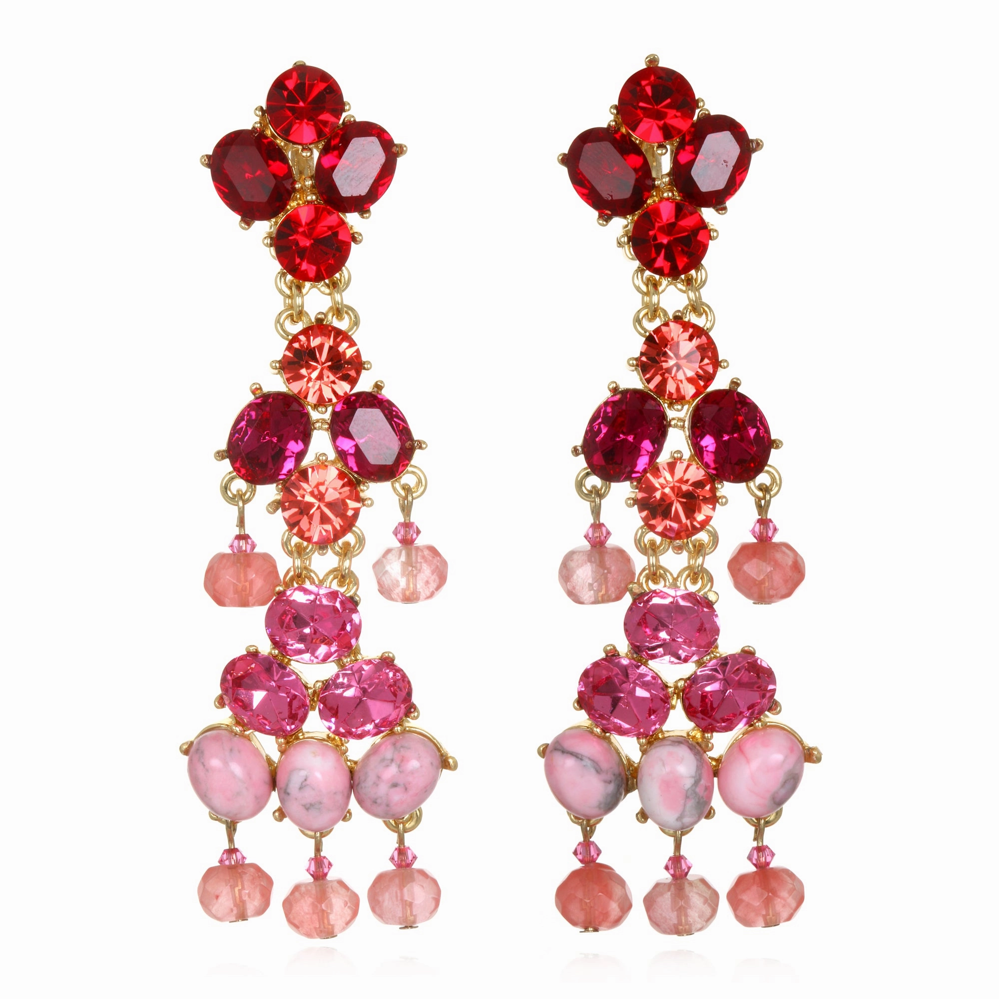 Shades of Pink Jeweled Chandelier Earrings