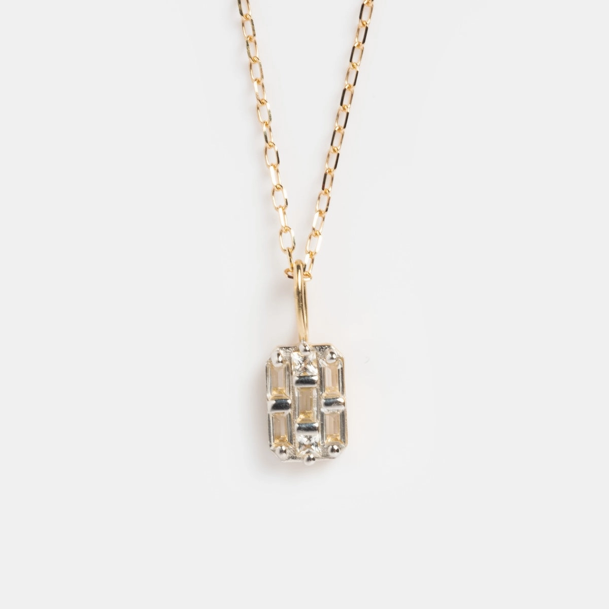 Solid Gold 2025 April Capsule White Topaz Art Deco Pendant Necklace