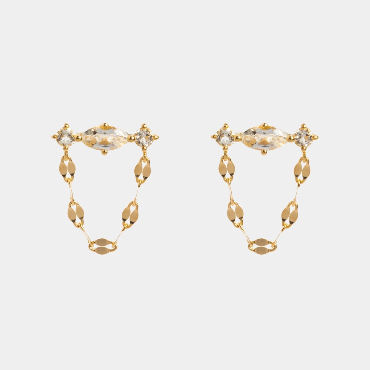 Solid Gold 2025 April Capsule White Topaz Chain Dangle Studs