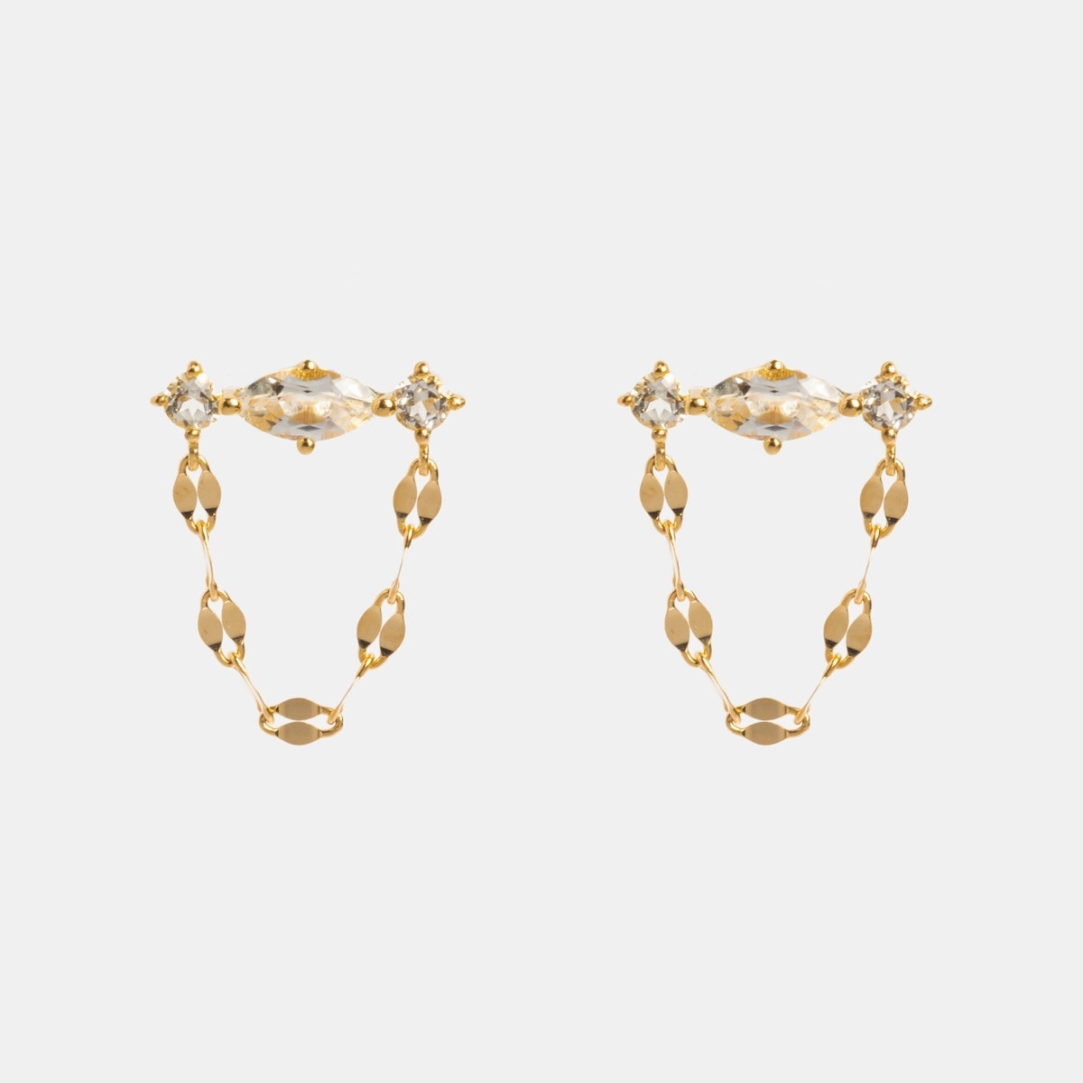Solid Gold 2025 April Capsule White Topaz Chain Dangle Studs