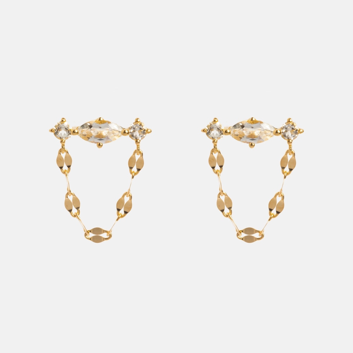 Solid Gold 2025 April Capsule White Topaz Chain Dangle Studs