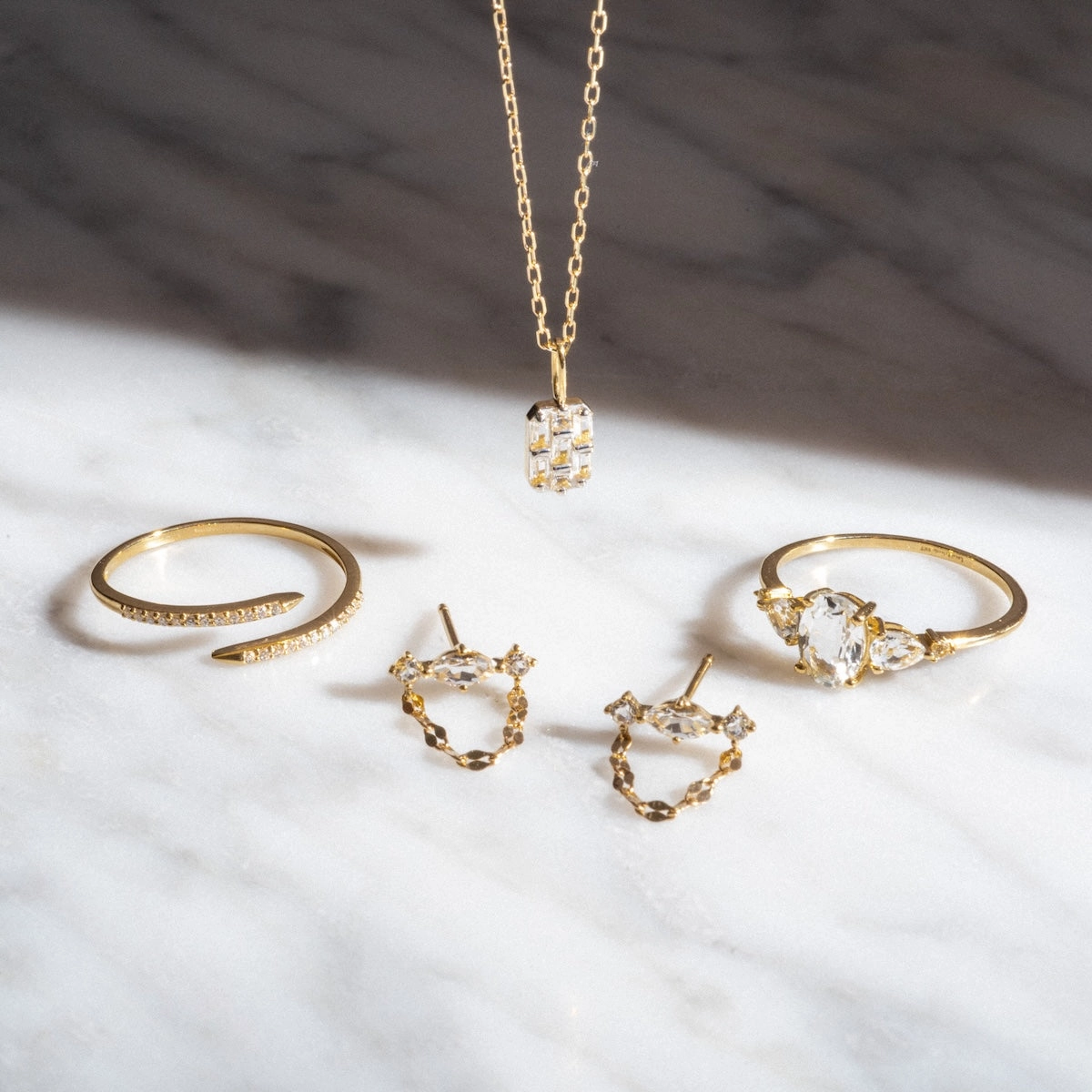 Solid Gold 2025 April Capsule White Topaz Statement Set with Free Gift