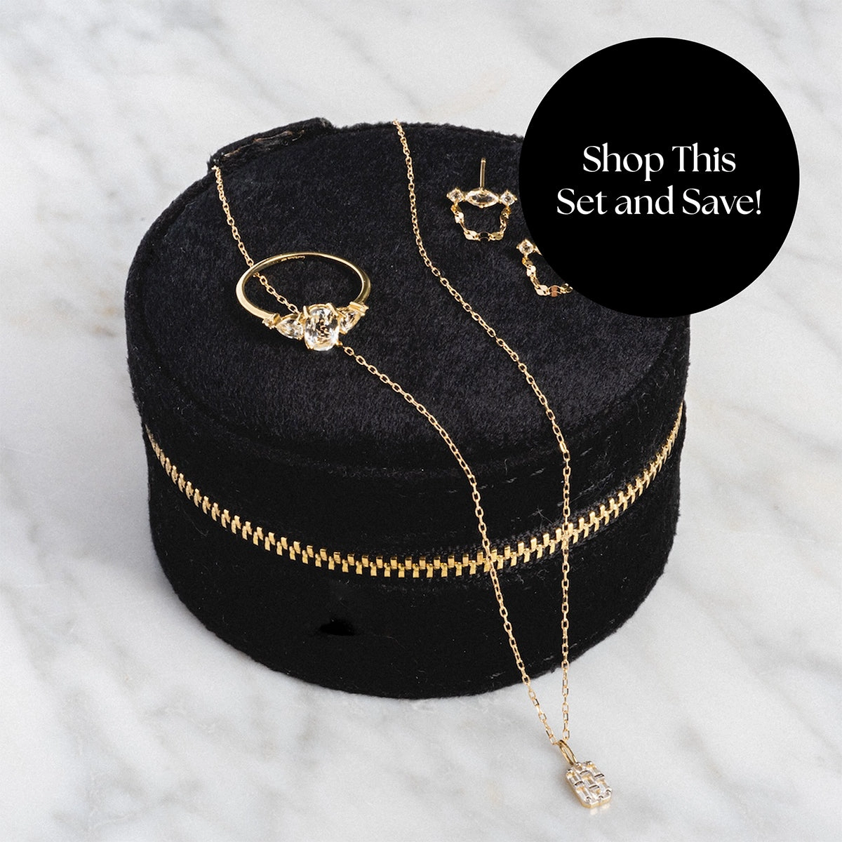 Solid Gold 2025 April Capsule White Topaz Statement Set with Free Gift