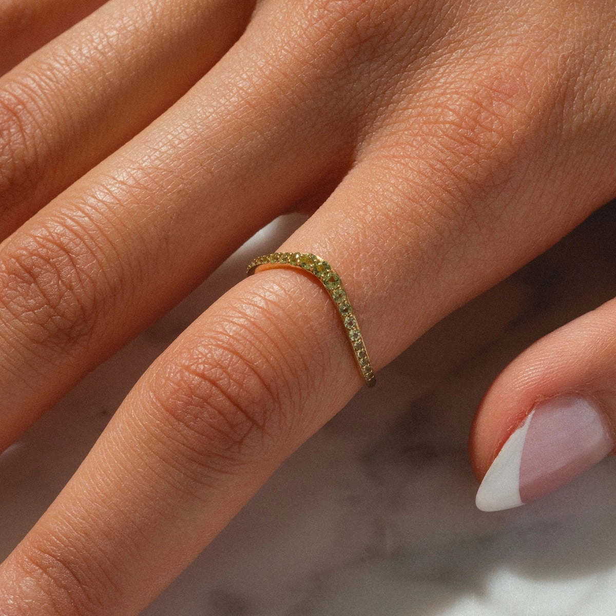 Solid Gold 2025 August Capsule Curved Peridot Stacking Ring