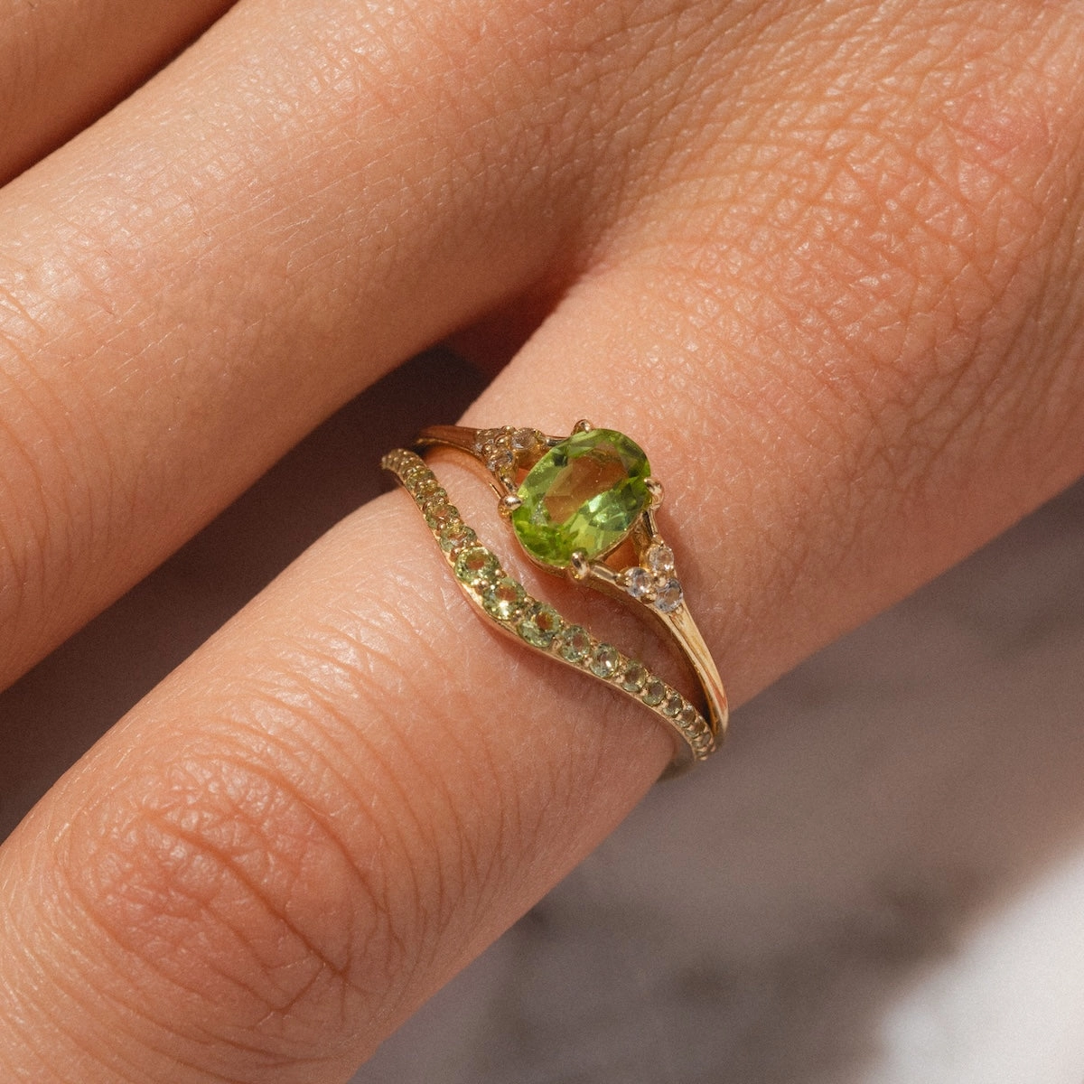 Solid Gold 2025 August Capsule Peridot Ring Set with Free Gift