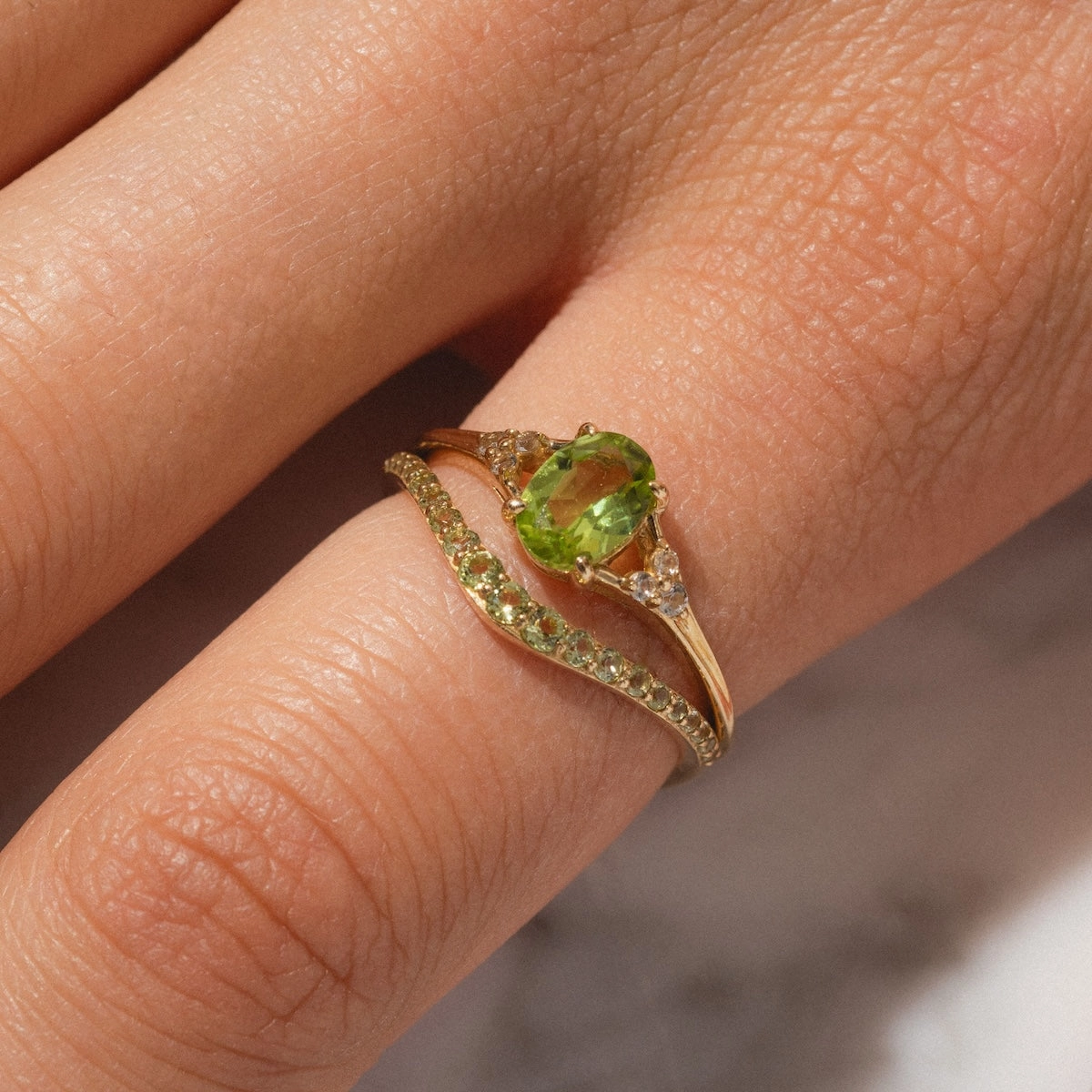Solid Gold 2025 August Capsule Peridot Ring Set with Free Gift