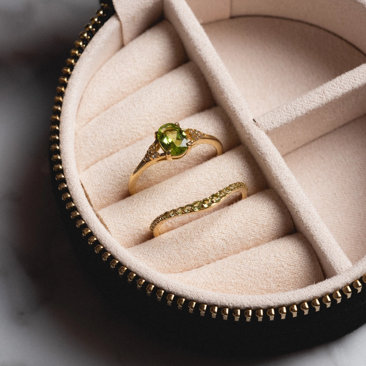 Solid Gold 2025 August Capsule Peridot Ring Set with Free Gift