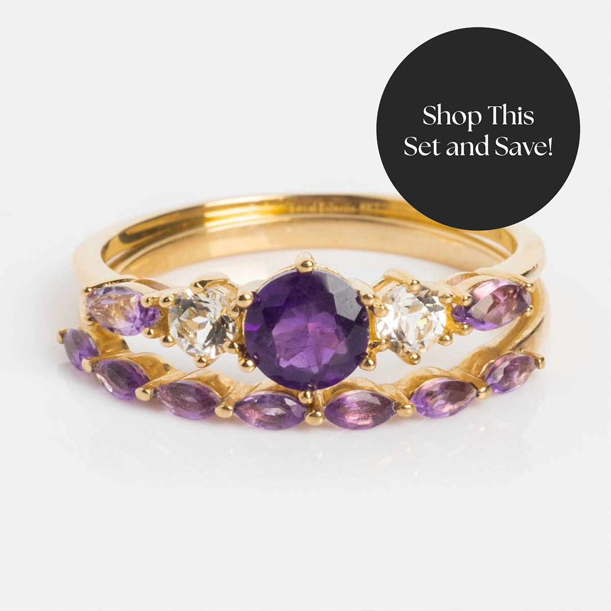 Solid Gold 2025 February Capsule Amethyst Ring Set with Free Gift