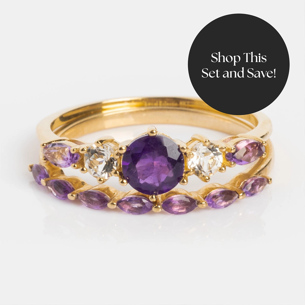 Solid Gold 2025 February Capsule Amethyst Ring Set with Free Gift