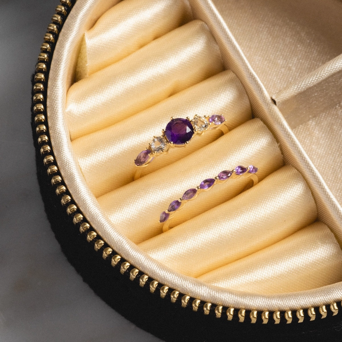 Solid Gold 2025 February Capsule Amethyst Ring Set with Free Gift