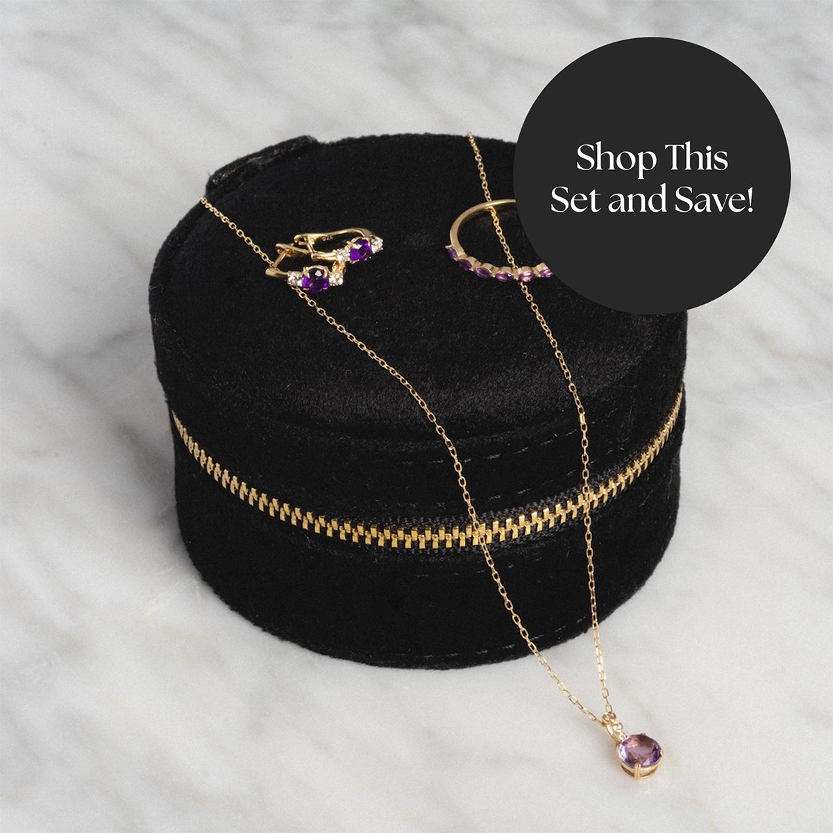 Solid Gold 2025 February Capsule Amethyst Stacking Set with Free Gift