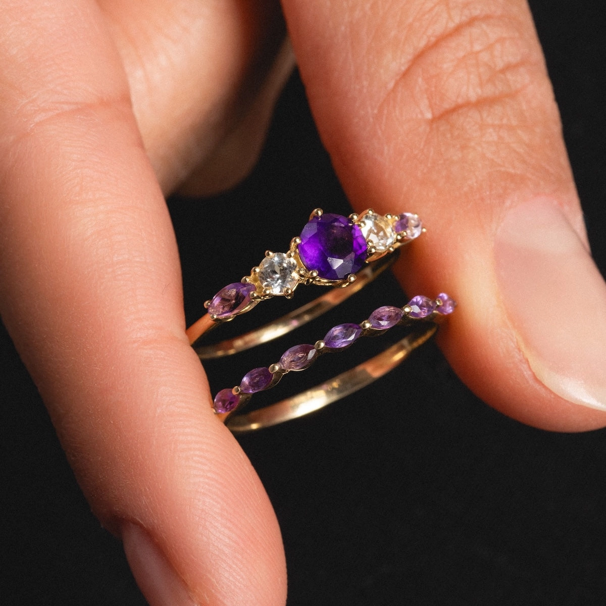 Solid Gold 2025 February Capsule Delicate Amethyst Stacking Ring