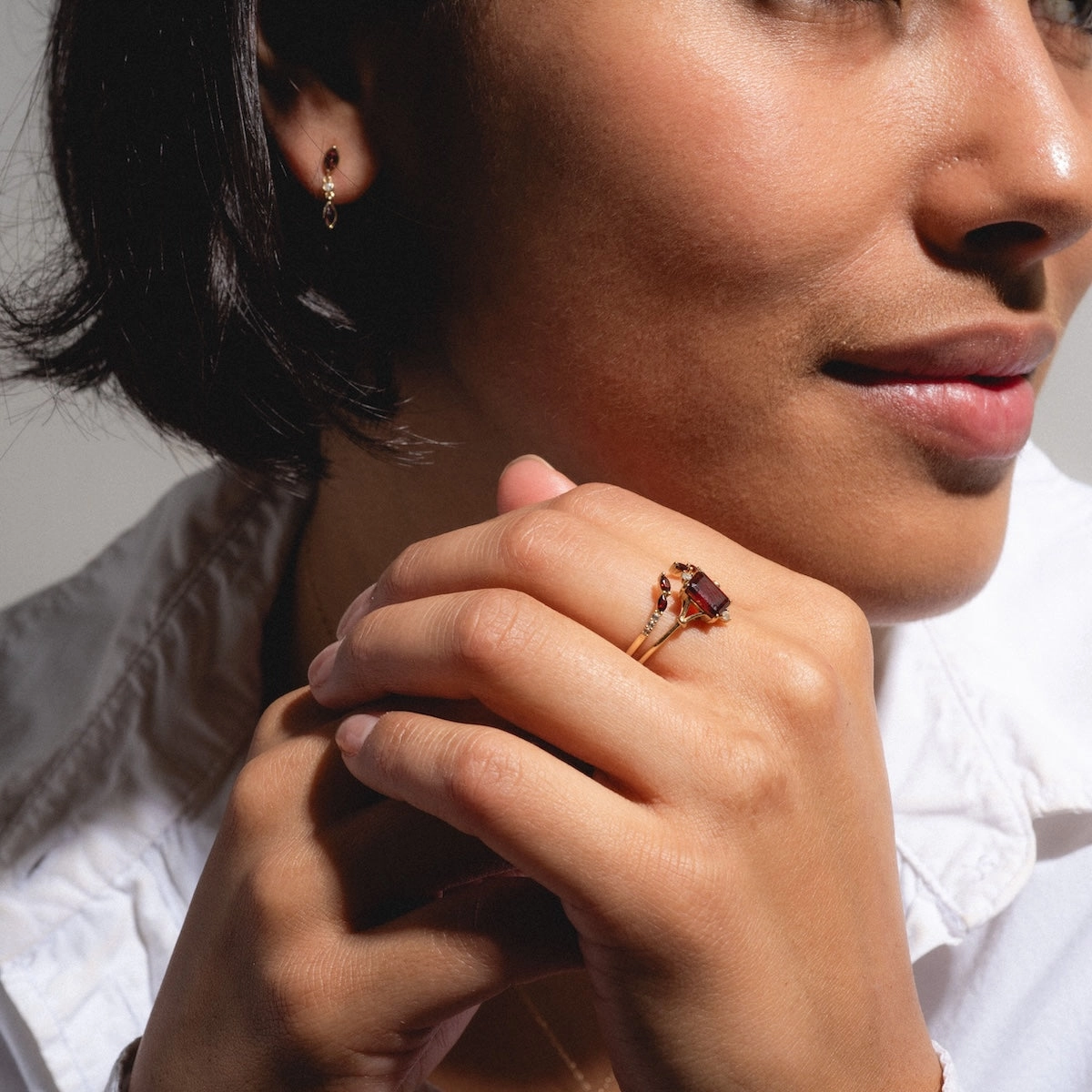 Solid Gold 2025 January Capsule Garnet Ring Set with Free Gift
