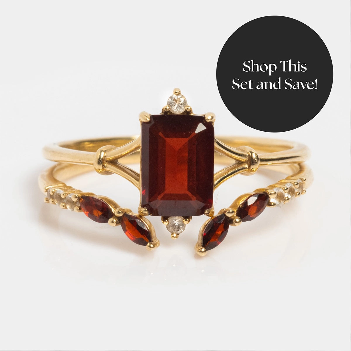 Solid Gold 2025 January Capsule Garnet Ring Set with Free Gift