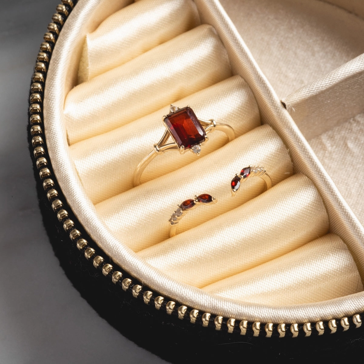 Solid Gold 2025 January Capsule Garnet Ring Set with Free Gift