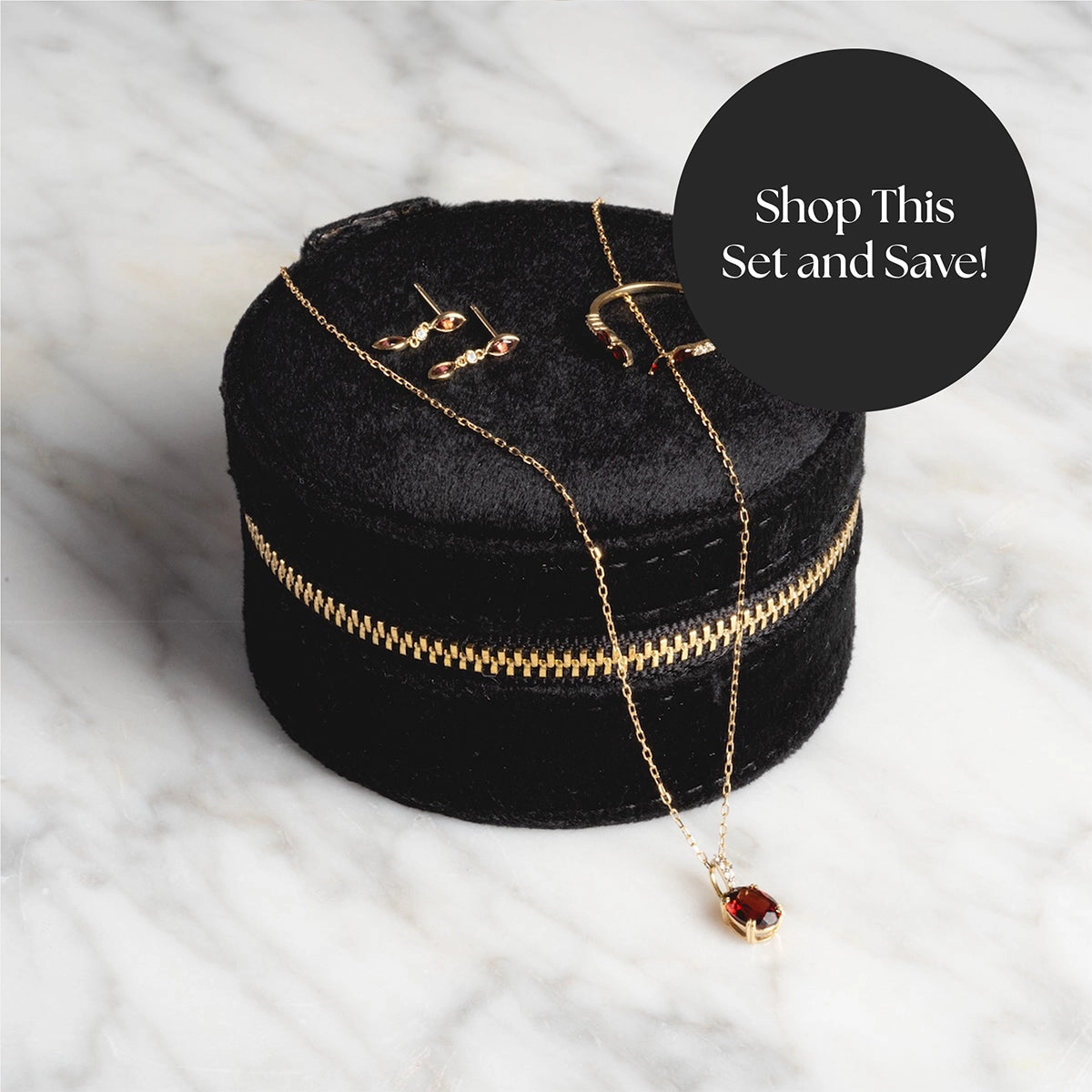 Solid Gold 2025 January Capsule Garnet Stacking Set with Free Gift