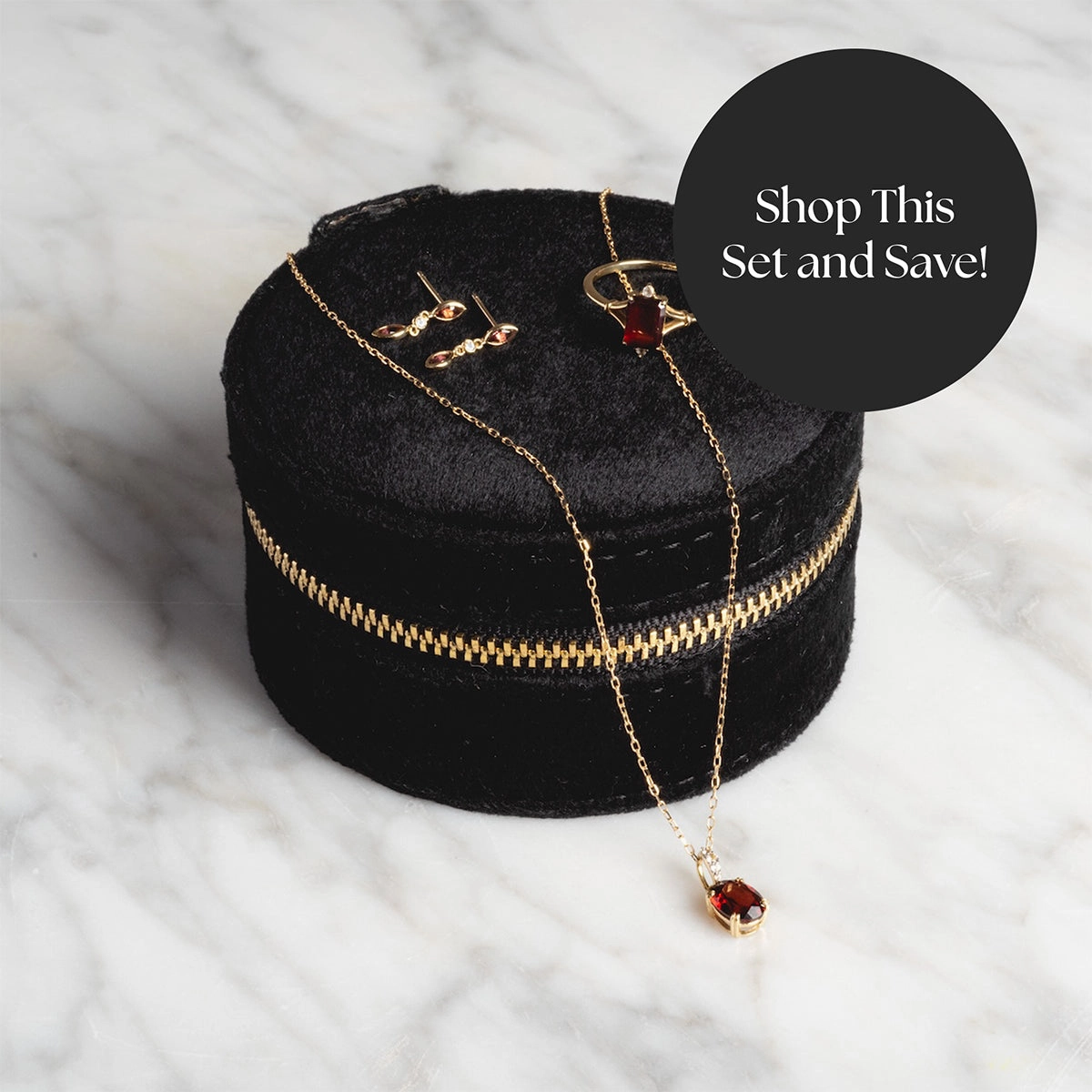 Solid Gold 2025 January Capsule Garnet Statement Set with Free Gift