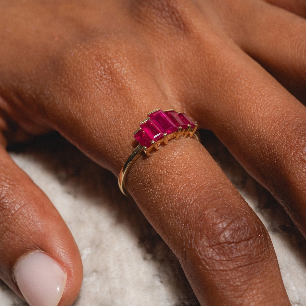 Solid Gold 2025 July Capsule Art Deco Ruby Statement Ring