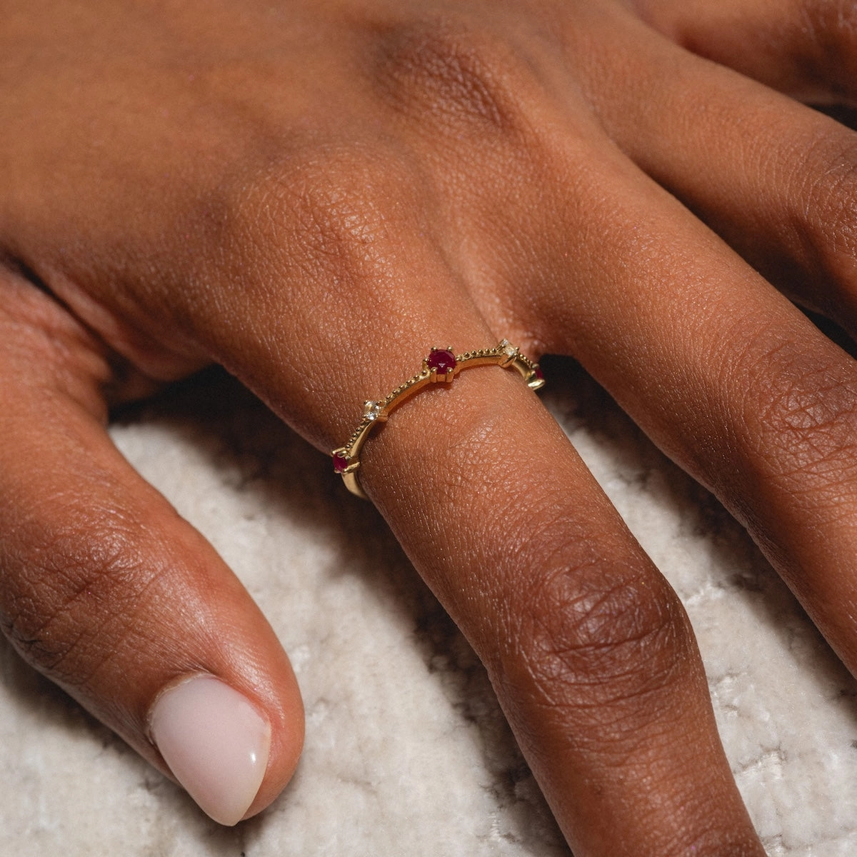 Solid Gold 2025 July Capsule Delicate Ruby Stacking Ring