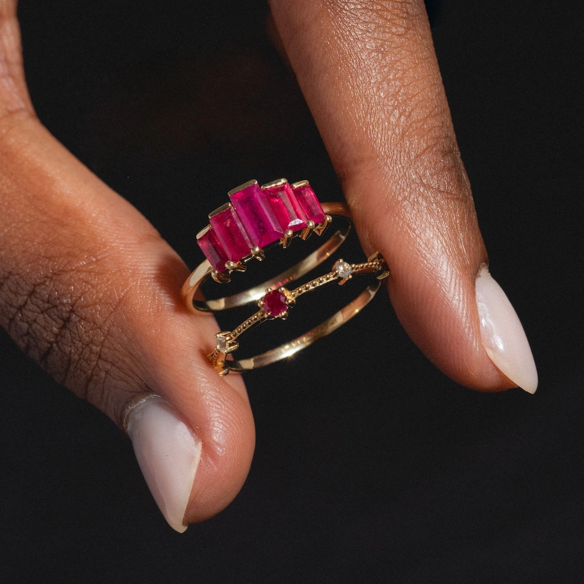 Solid Gold 2025 July Capsule Delicate Ruby Stacking Ring