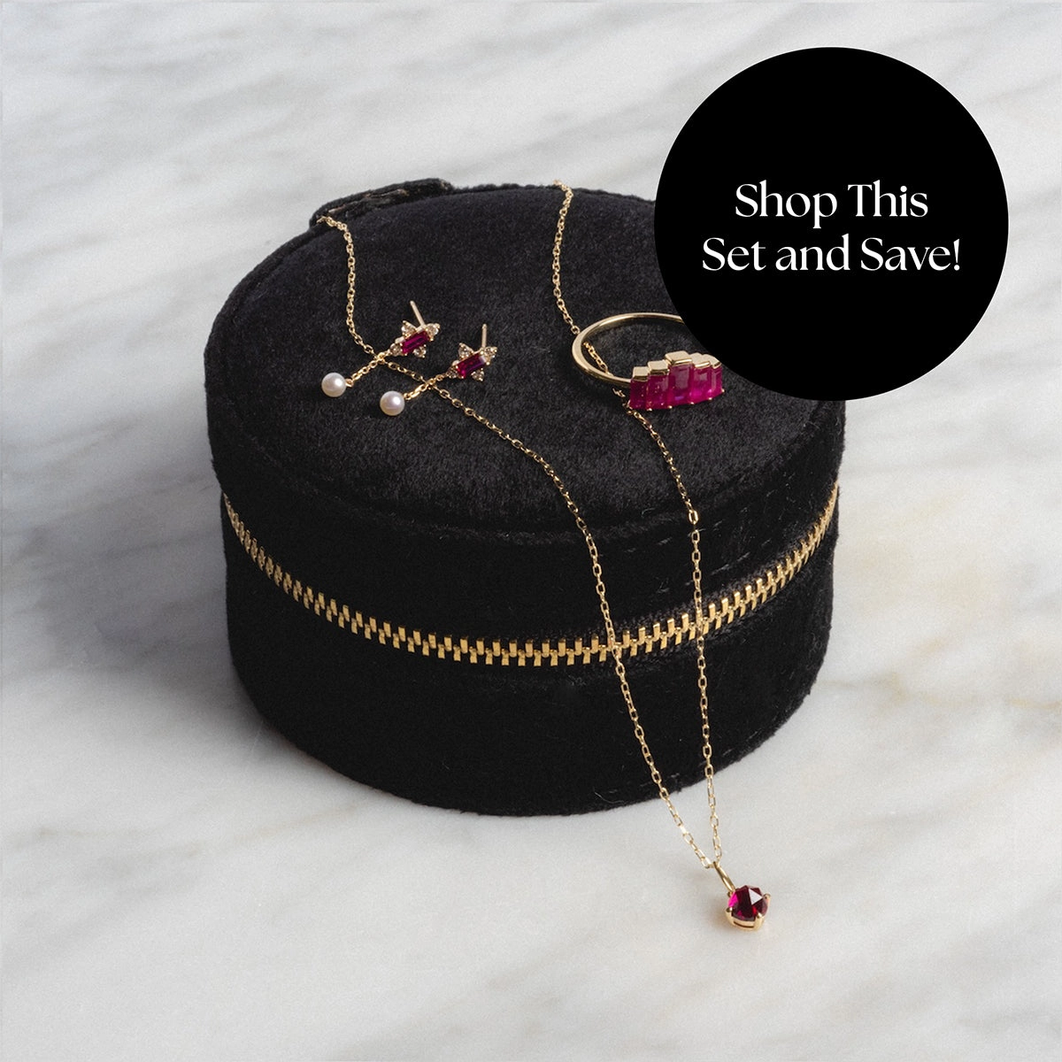 Solid Gold 2025 July Capsule Ruby Statement Set with Free Gift