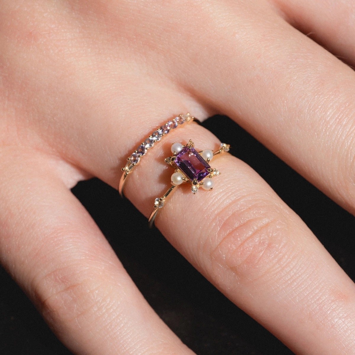 Solid Gold 2025 June Capsule Alexandrite and Pearl Ring Set with Free Gift