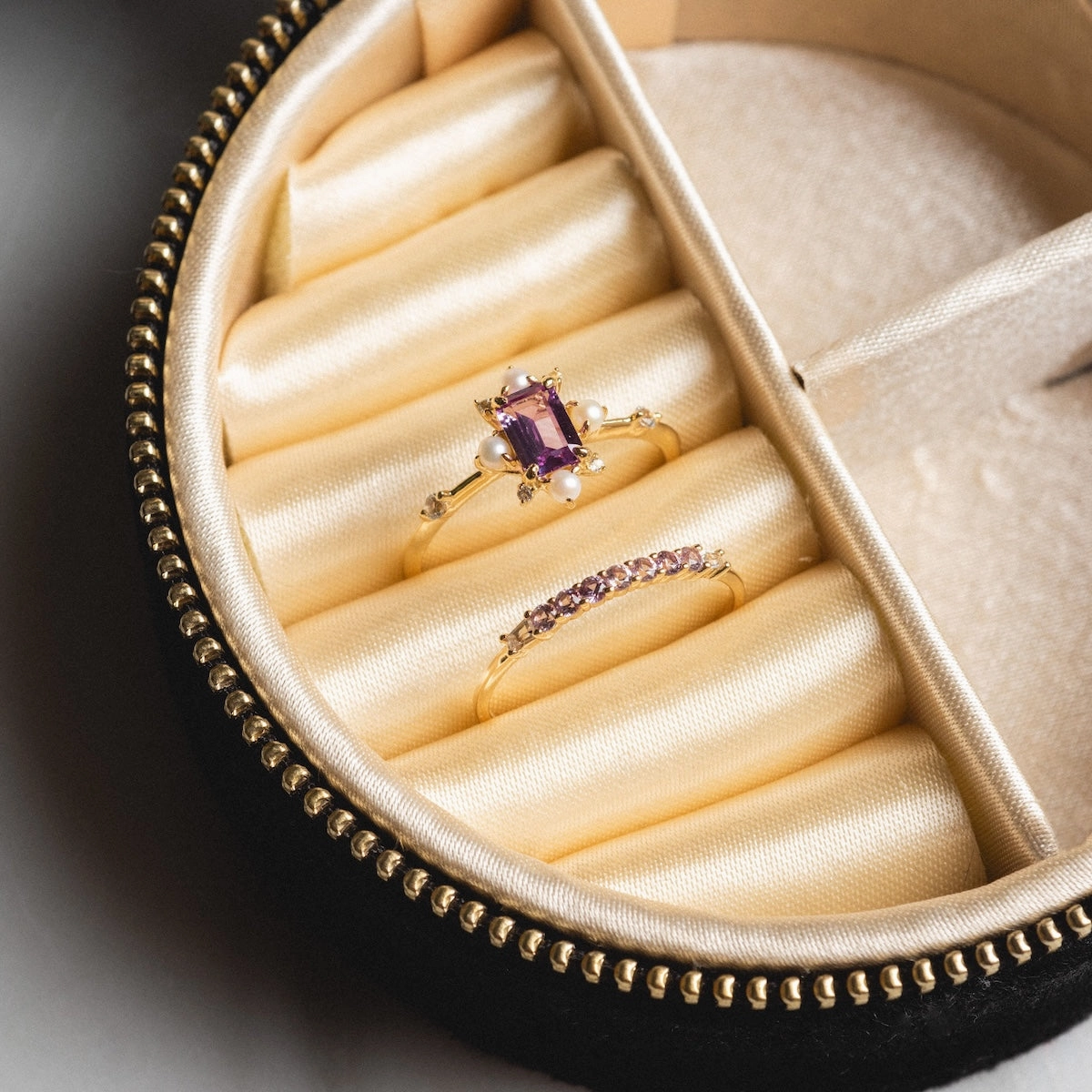 Solid Gold 2025 June Capsule Alexandrite and Pearl Ring Set with Free Gift