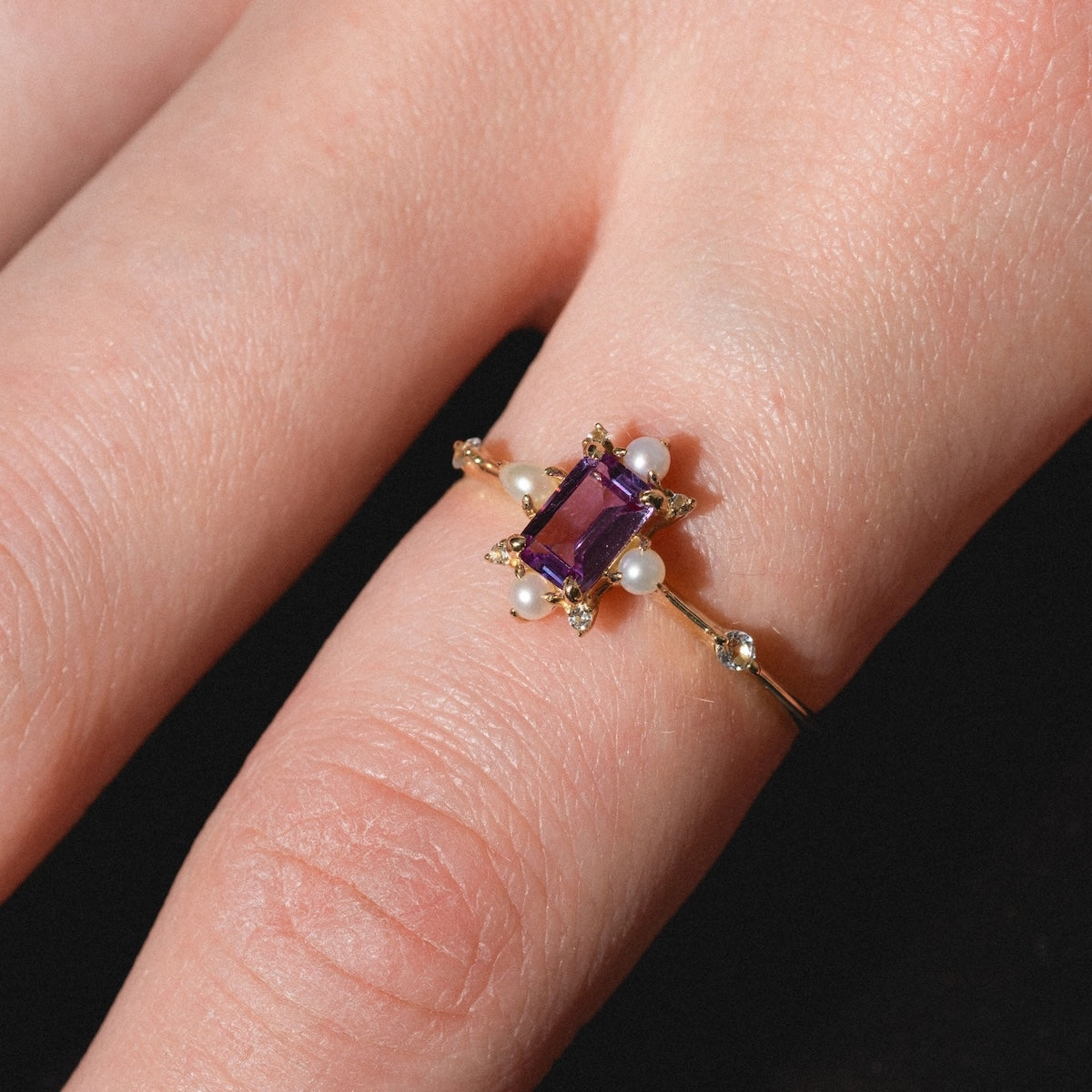 Solid Gold 2025 June Capsule Art Deco Alexandrite and Pearl Statement Ring