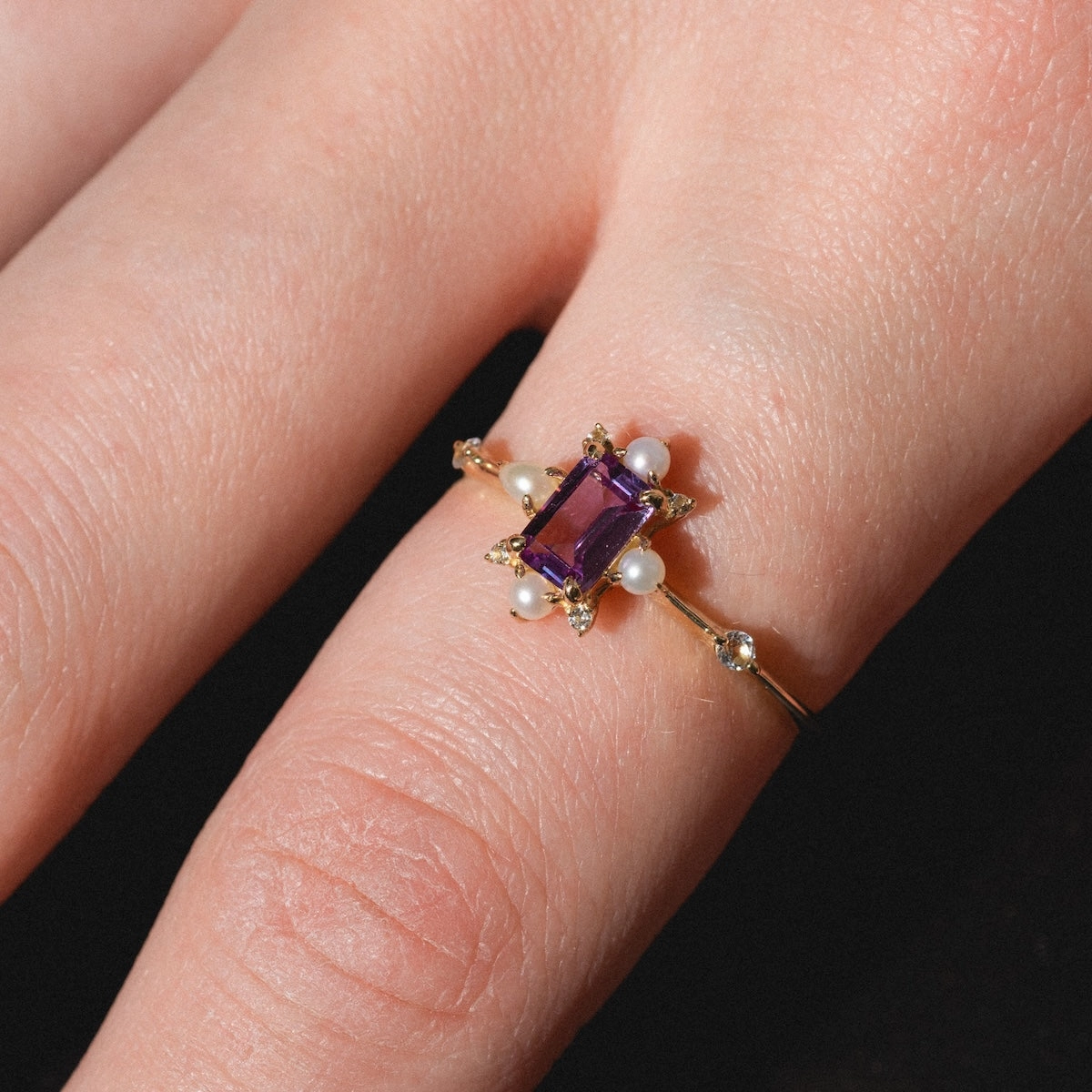 Solid Gold 2025 June Capsule Art Deco Alexandrite and Pearl Statement Ring