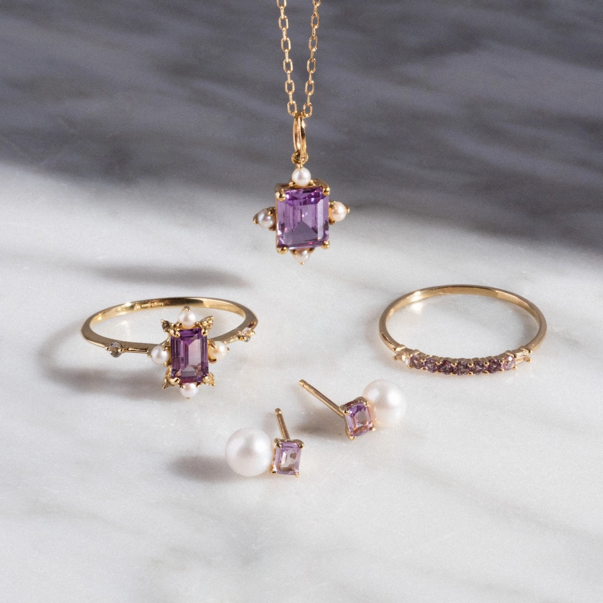 Solid Gold 2025 June Capsule Art Deco Alexandrite and Pearl Statement Ring