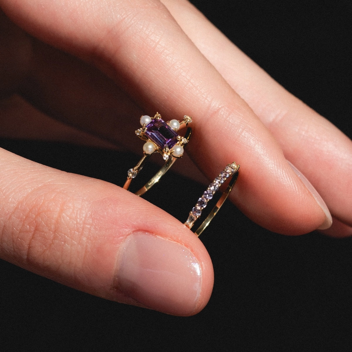 Solid Gold 2025 June Capsule Art Deco Alexandrite and Pearl Statement Ring