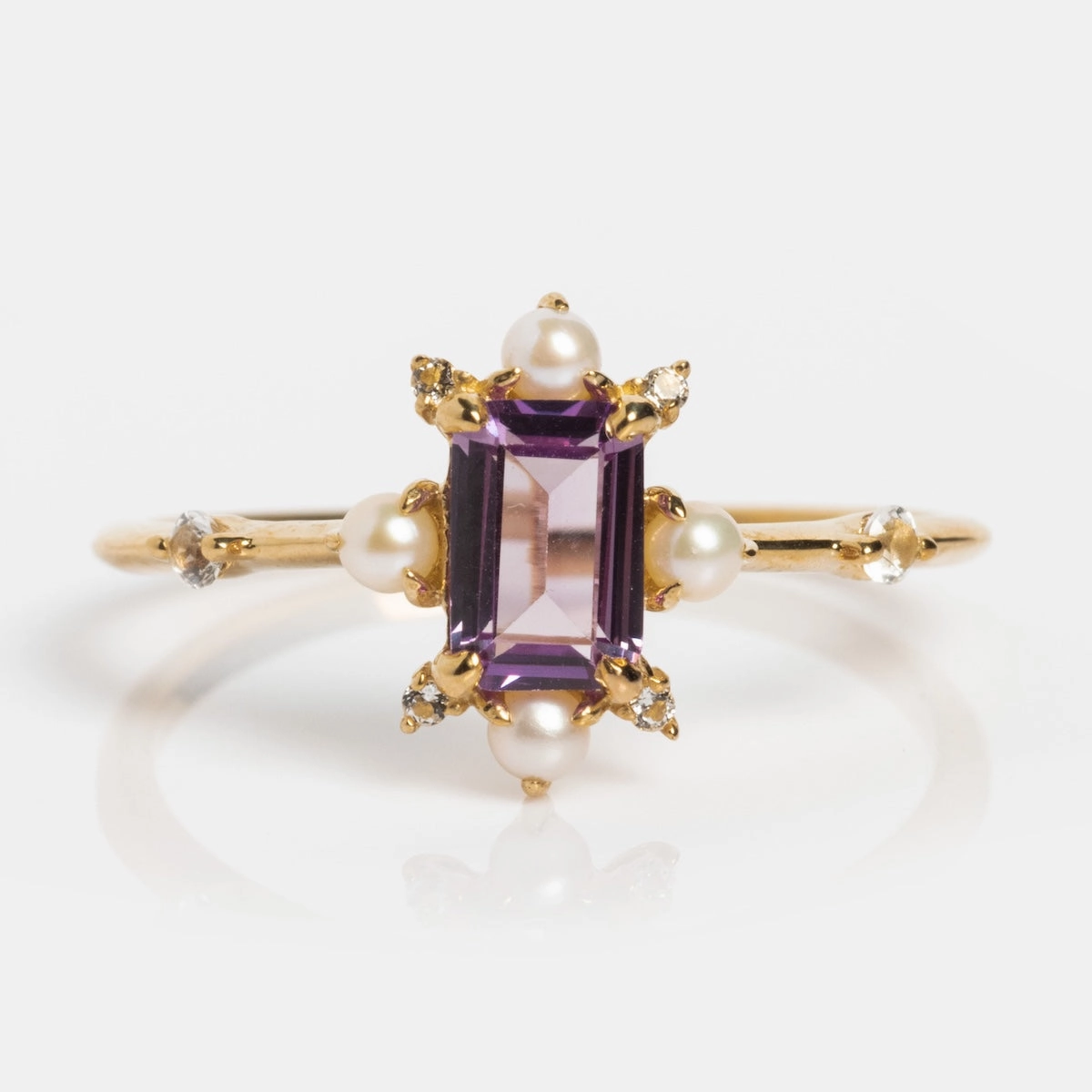 Solid Gold 2025 June Capsule Art Deco Alexandrite and Pearl Statement Ring
