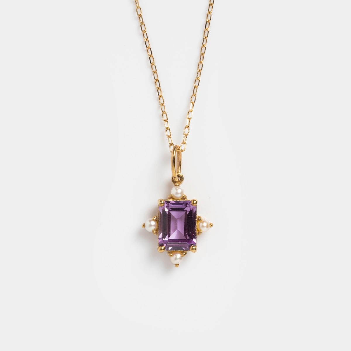 Solid Gold 2025 June Capsule Vintage Inspired Alexandrite and Pearl Pendant Necklace
