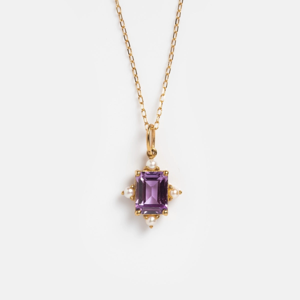 Solid Gold 2025 June Capsule Vintage Inspired Alexandrite and Pearl Pendant Necklace