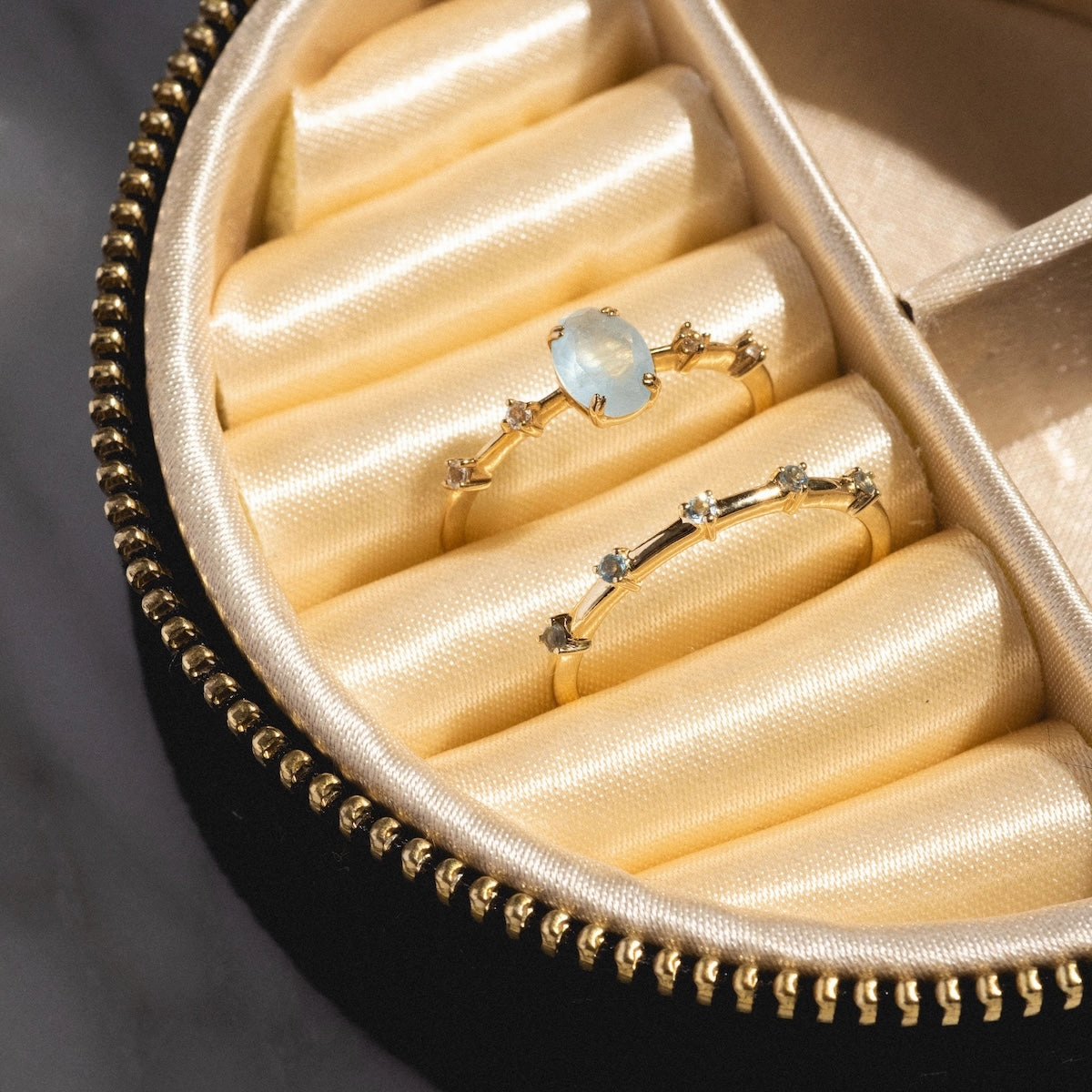 Solid Gold 2025 March Capsule Aquamarine Ring Set with Free Gift