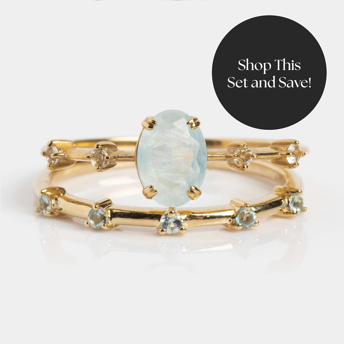 Solid Gold 2025 March Capsule Aquamarine Ring Set with Free Gift