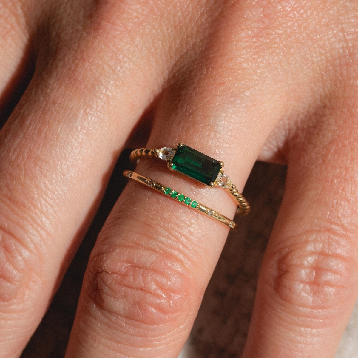 Solid Gold 2025 May Capsule Emerald Ring Set with Free Gift