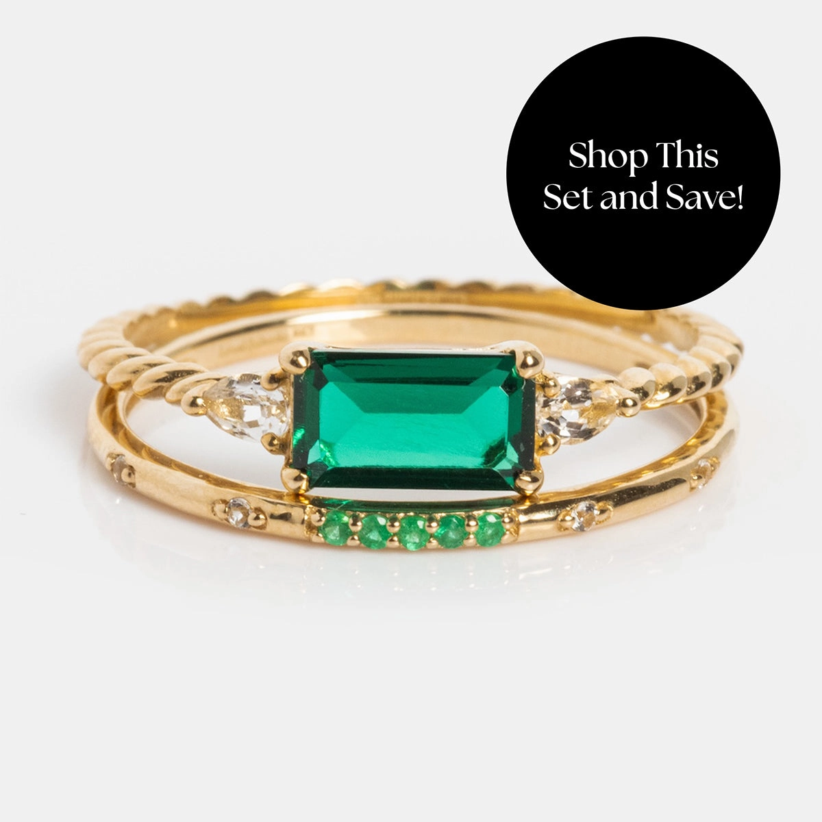 Solid Gold 2025 May Capsule Emerald Ring Set with Free Gift