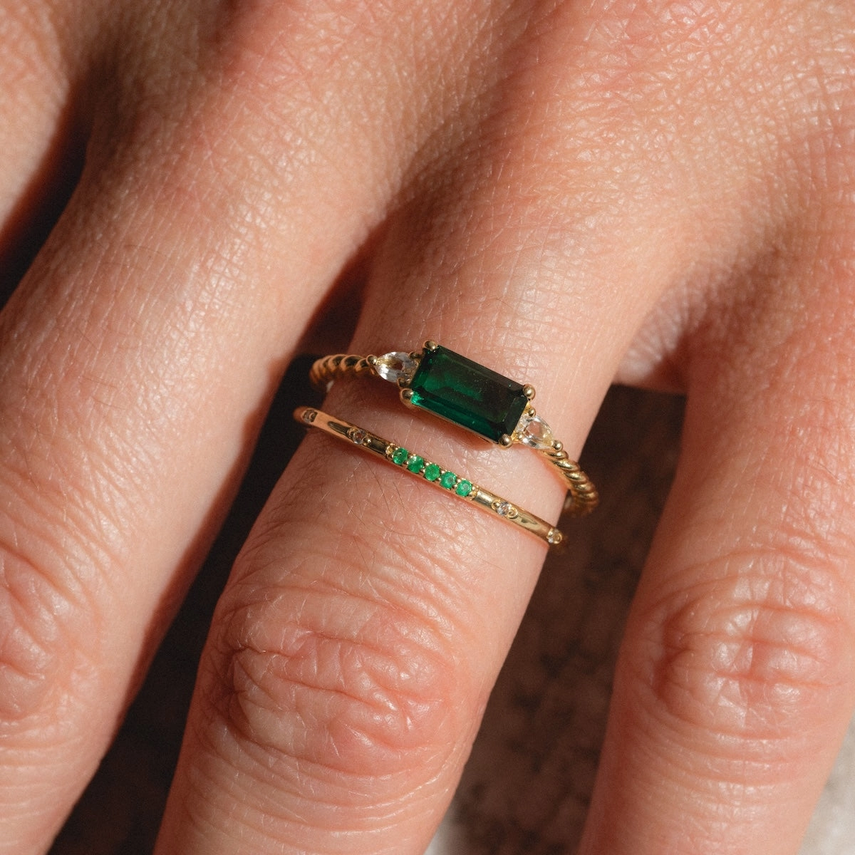 Solid Gold 2025 May Capsule Emerald Ring Set with Free Gift