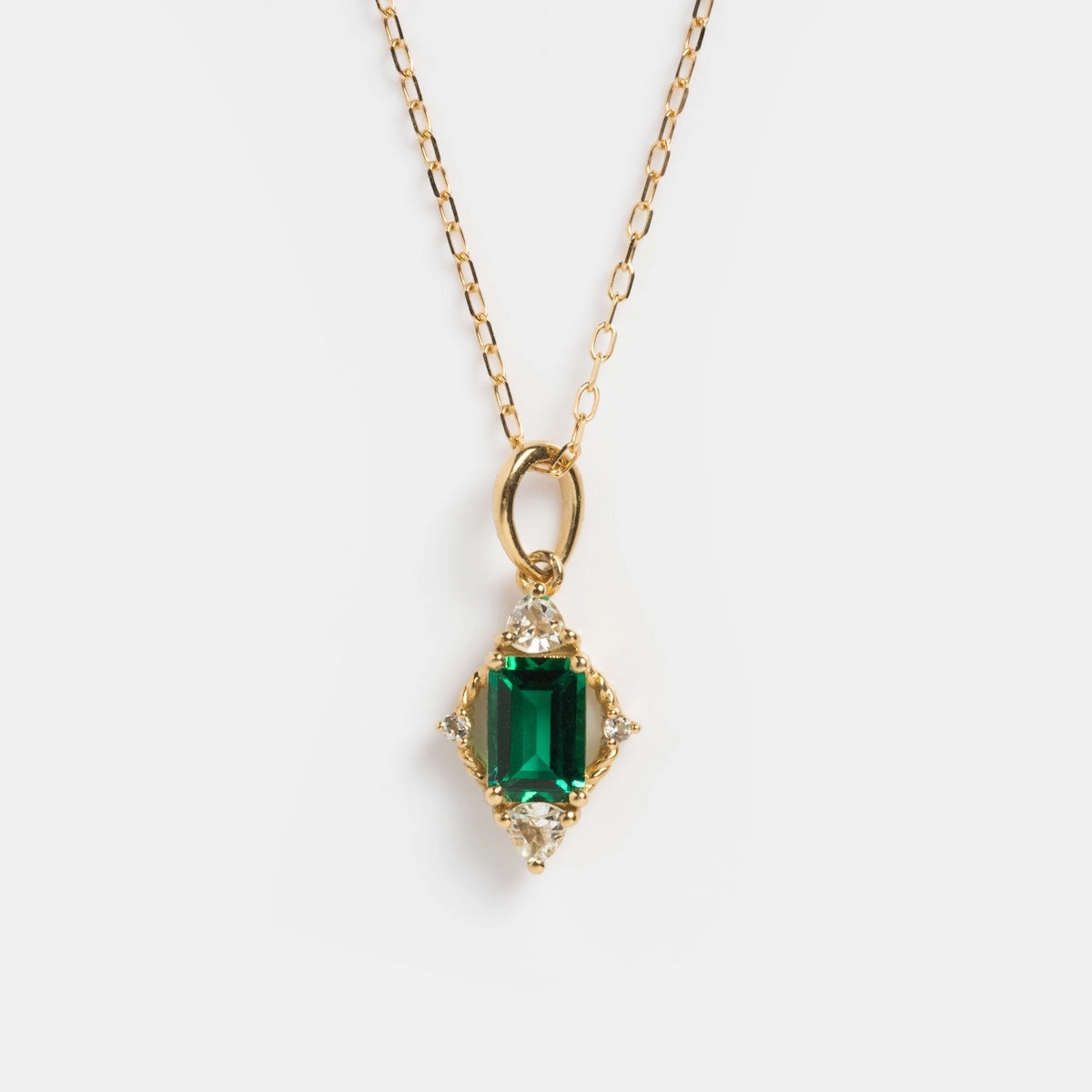 Solid Gold 2025 May Capsule Vintage Inspired Emerald Pendant Necklace