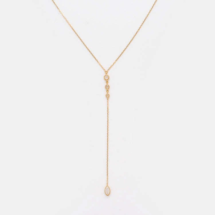 Solid Gold 9 Lives Cats Eye Moonstone Lariat