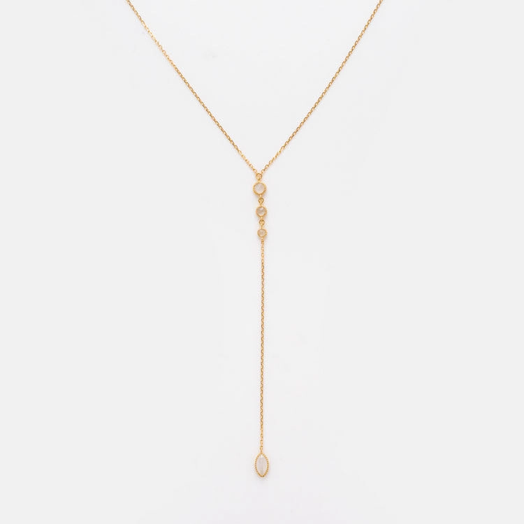 Solid Gold 9 Lives Cats Eye Moonstone Lariat